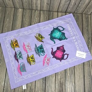 Fortnum & Mason Tea Towel Kitchen Purple Teapot Teacup Cotton Piccadilly London